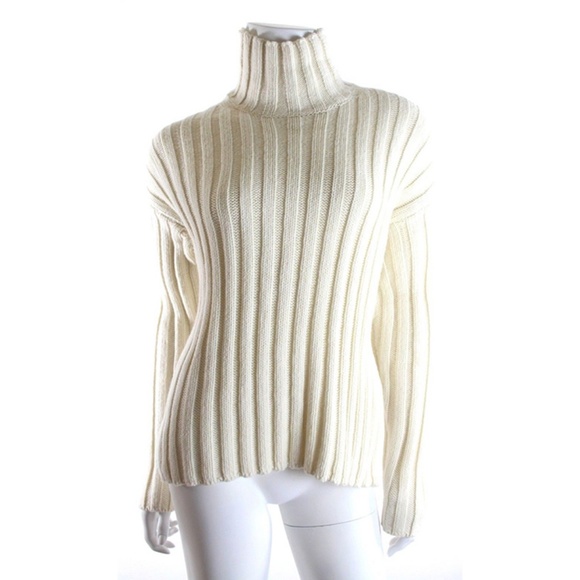 Everlane Sweaters - Everlane Ivory Ribbed Turtleneck Sweater Hi Low